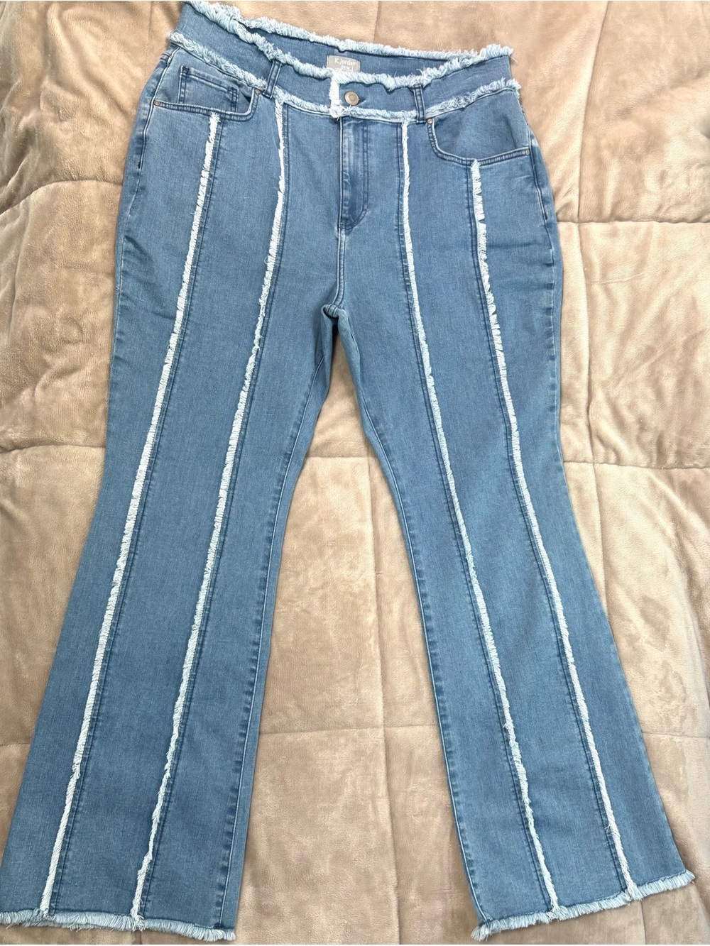 K Jordan Plus Size 20W Raw Hem Flare Wide Leg Jeans Exposed Seam - Picture 3 of 16